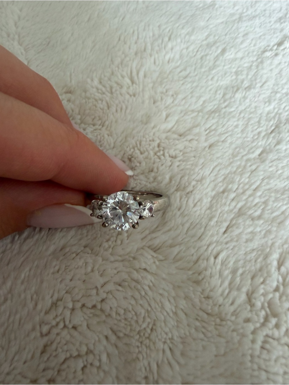 Amazon Silver Three-Stone Sparkling CZ Ring - White